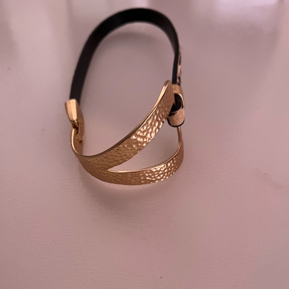 Gold and leopard print wrap bracelet